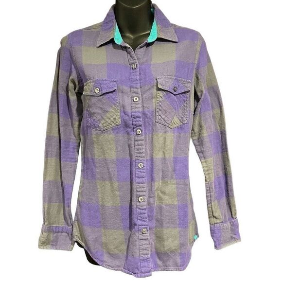 Nollie Purple Gray Plaid Flannel Women’s Medium - Picture 1 of 3